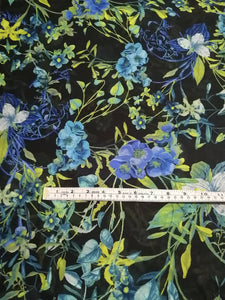 Tissus léger - 150cm - chiffon fleuri bleu et vert