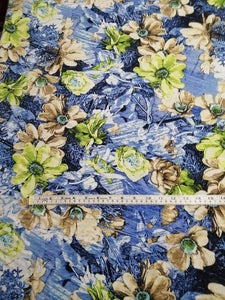 Polyester lycra - 150cm (60") - Fleuri bleu et vert lime