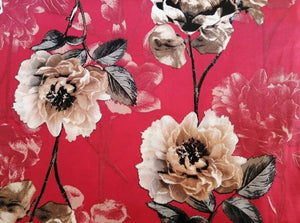 Polyester lycra - 150cm (60") - Fleuri rouge